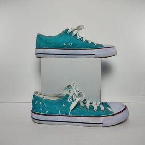 Teal Turquoise Dyed Low Top Canvas Sneakers Women's 10